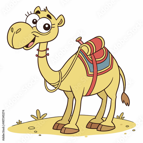 Cute camel cartoon with saddlery. Vector illustration