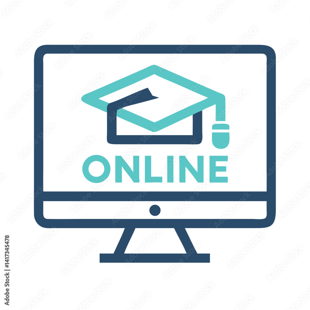 Monitor with Graduation Cap Icon Representing Online Education and E-Learning Platforms Monitor with Graduation Cap Icon Representing Online Education and E-Learning Platforms
