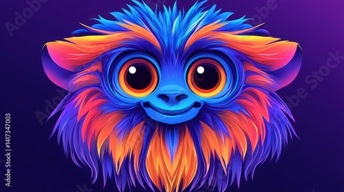 Vibrant Colorful Monkey Portrait: Digital Art
