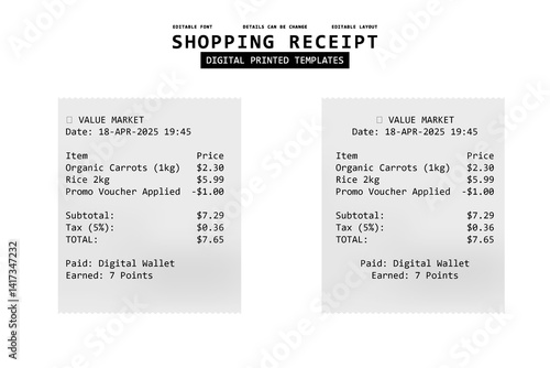 shopping reciept digital printed templates design