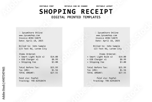 shopping reciept digital printed templates design