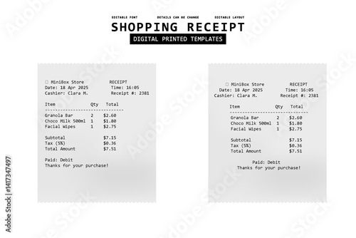 shopping reciept digital printed templates design