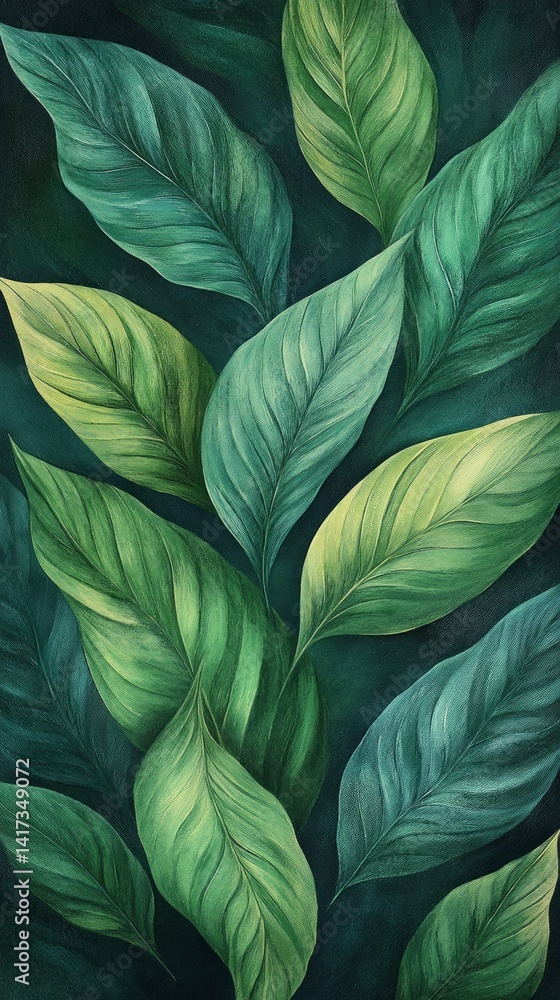 Green leaves on a dark background, perfect for environmental or botanical design. Green leaves on a dark background, perfect for environmental or botanical design.