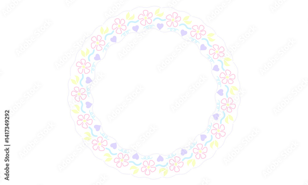 Round vector design with floral decoration and glossy spheres in a circle frame