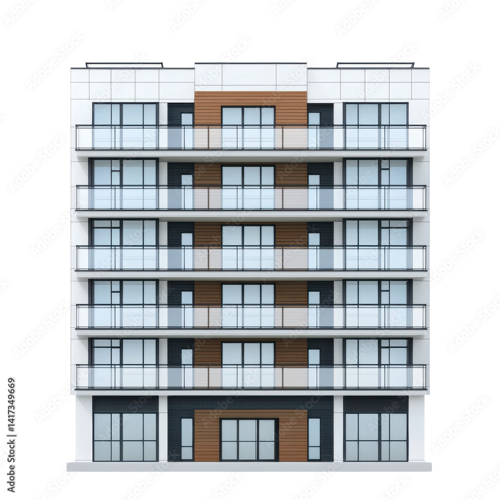 Modern apartment facade isolated on PNG transparent background, cut out Modern apartment facade isolated on PNG transparent background, cut out