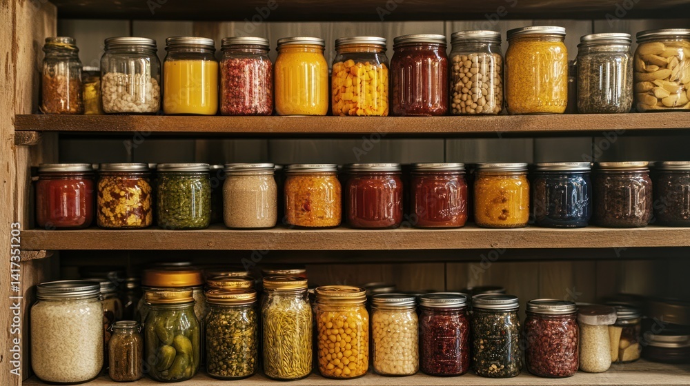 custom made wallpaper toronto digitalRustic pantry shelves adorned with jars of colorful preserved foods and ingredients