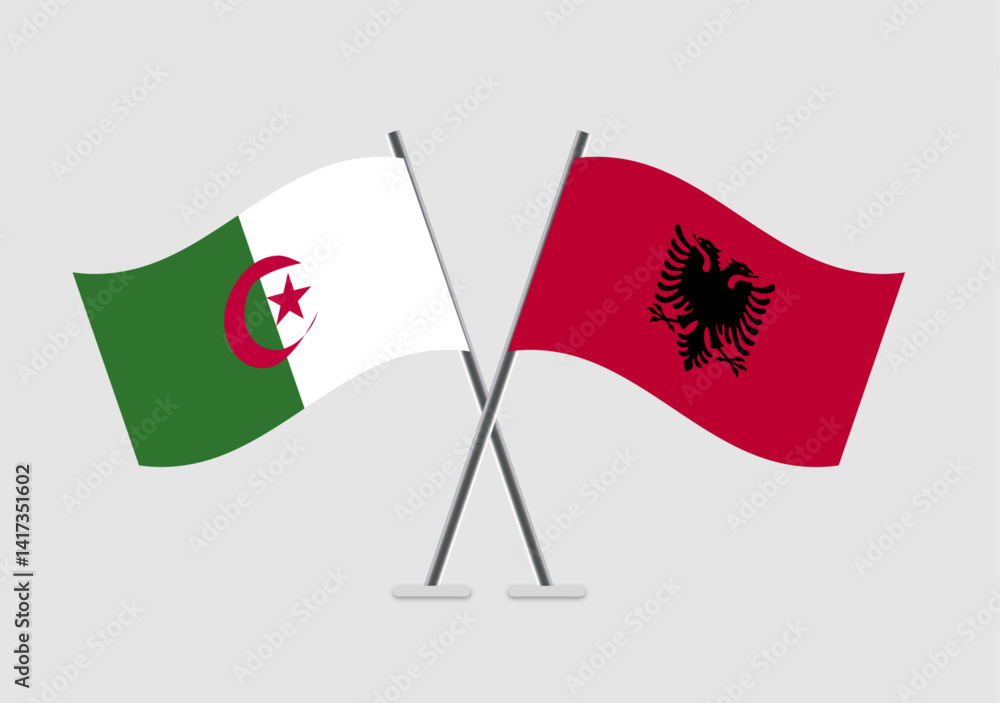 Algeria and Albania vector flags with realistic waving appearance Algeria and Albania vector flags with realistic waving appearance