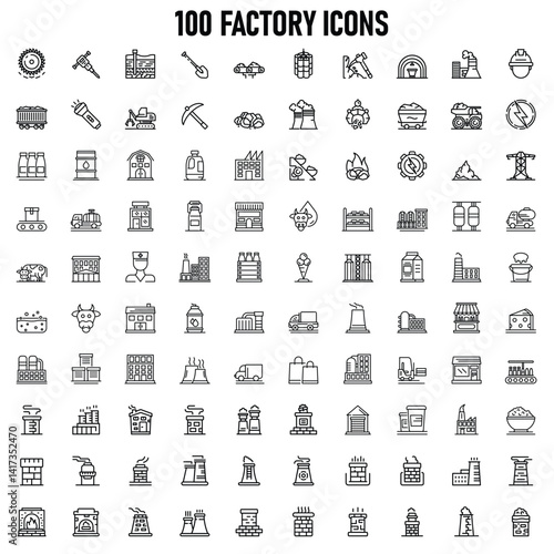 Factory Iconography A blueprint of industry icons showcase manufacturing diversity