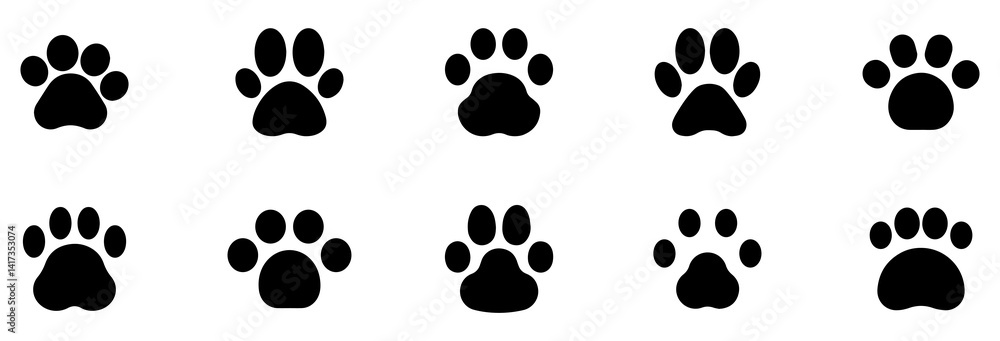 Fototapeta premium Paw icon. Paws icons. Paw icon collection. Paw print sign and symbol. Dog or cat paw. Dog, cat paw prints collection. Vector Illustration. Vector Graphic. EPS 10