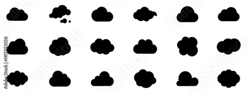 Cloud icon. Cloud weather sign collection. Nature cloud bubble elements. Black abstract cloud illustration set. Cute fluffy, bubbly clouds collection. Black cloudy shape. Vector Illustration