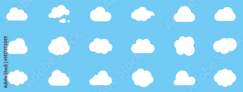 Cloud icon. Cloud weather sign collection. Nature cloud bubble elements. White abstract cloud illustration set. Cute fluffy, bubbly clouds collection. White cloudy shape. Vector Illustration