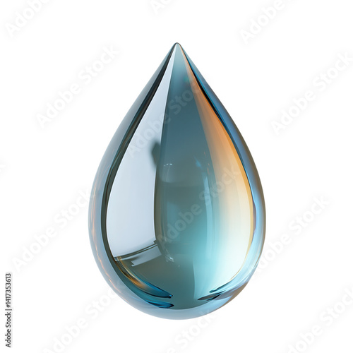Beautiful elegant glass drop showcasing rich teal hues and crystal clarity in perfect symmetry and design on transparent background