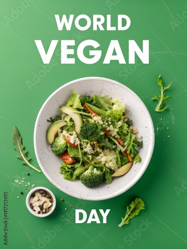 Happy World Vegan Day The Vegan Day Of The Year on green background