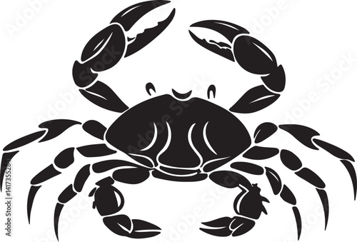 Silhouette of a crab in black and white against a white background, featured in a vector art illustration collection