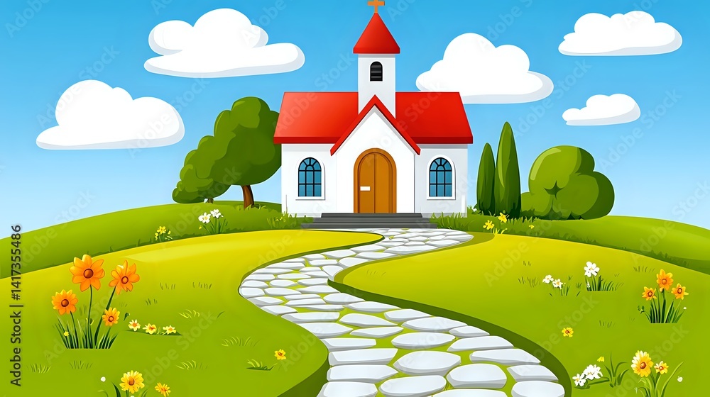 Naklejka premium Charming Country Church on a Sunny Hillside