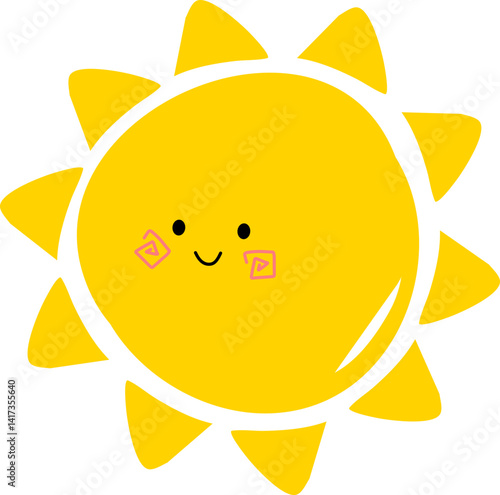 Cute Smile sun flat vector illustration. Hand drawn baby Sunny sticker.