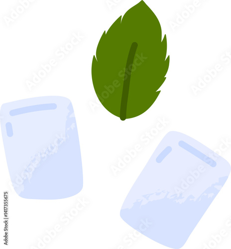 Pads of bubble gum with mint flavour Green leaves spearmint for fresh breathing Chewing gums
