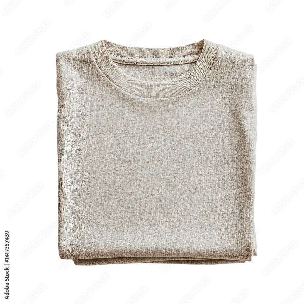 Soft beige t-shirt neatly folded on a surface highlighting its cozy texture and minimalist style for casual wear on transparent background Soft beige t-shirt neatly folded on a surface highlighting its cozy texture and minimalist style for casual wear on transparent background