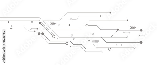 Abstract grey circuit line technology pattern on white background, futuristic vector illustration of digital circuitry design for tech background