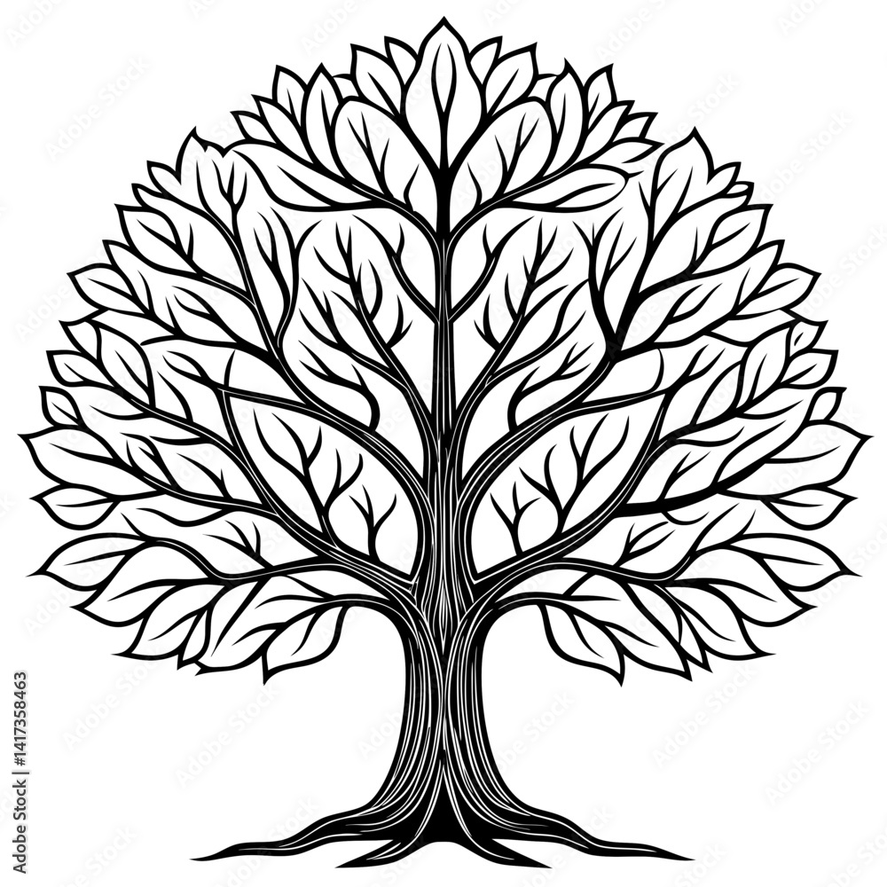 Obraz premium Bold Thornless Honey Locust Tree Illustration with Clear Outline