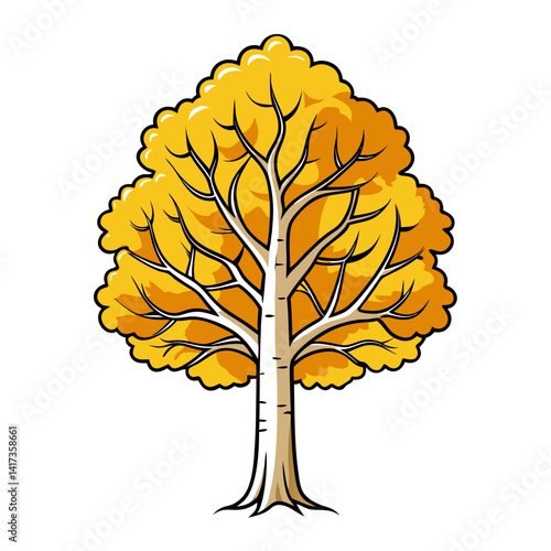  Bright Trembling Aspen Tree Illustration with Strong Outline