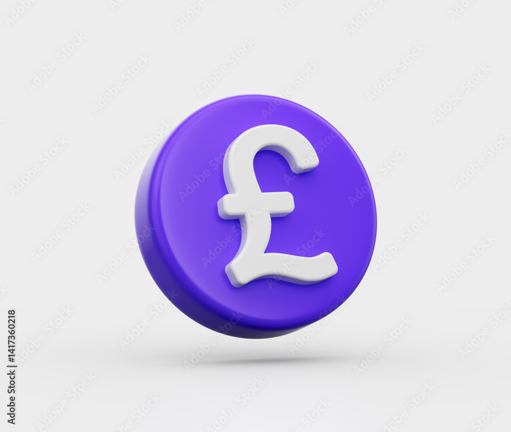 3D Purple coin with white Pound symbol, representing British currency and finance. 3d illustration 3D Purple coin with white Pound symbol, representing British currency and finance. 3d illustration