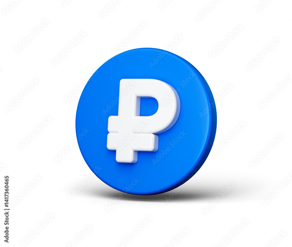 3D Render of a Blue coin featuring a white ruble symbol on its surface, 3d illustration 3D Render of a Blue coin featuring a white ruble symbol on its surface, 3d illustration