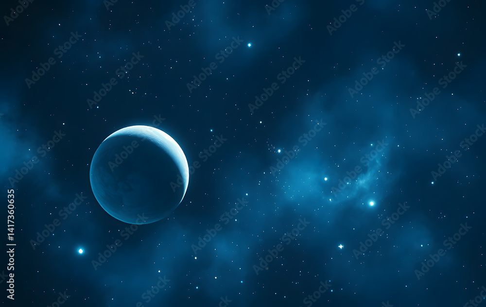 Fototapeta premium Space image of four planets gracefully dancing in a deep blue expanse, suitable for astronomy, science fiction, educational, and futuristic design projects.