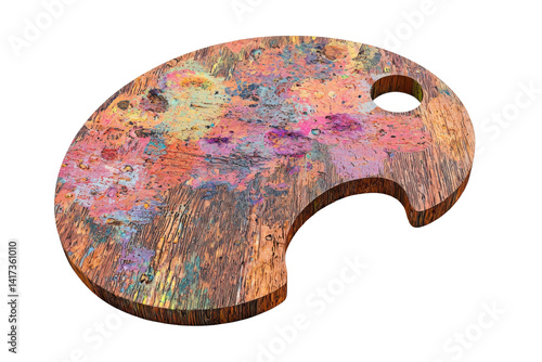 Colorful, aged palette isolated on PNG transparent background, cut out