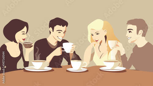 Group of Friends Drinking Coffee at Trendy Cafe?.eps