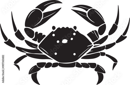 Silhouette of a crab in black and white against a white background, featured in a vector art illustration collection