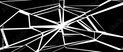 Broken screen glass effect crack shards silhouette, Rectangle bg decay grunge texture, Vector illustration.