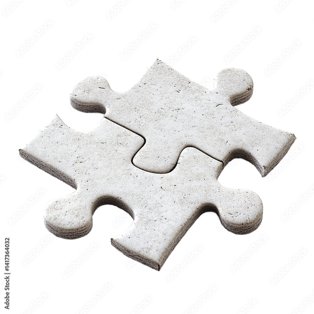 Fototapeta premium Two light gray puzzle pieces are joined, showcasing the concept of connection and problem-solving.