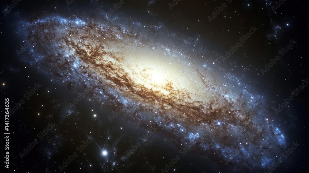 Fototapeta premium Enigmatic galaxy swirling through cosmic expanse with nebulous structure