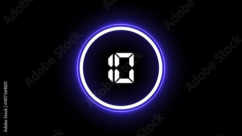 Countdown from 10 to 0 seconds icon isolated on black background.