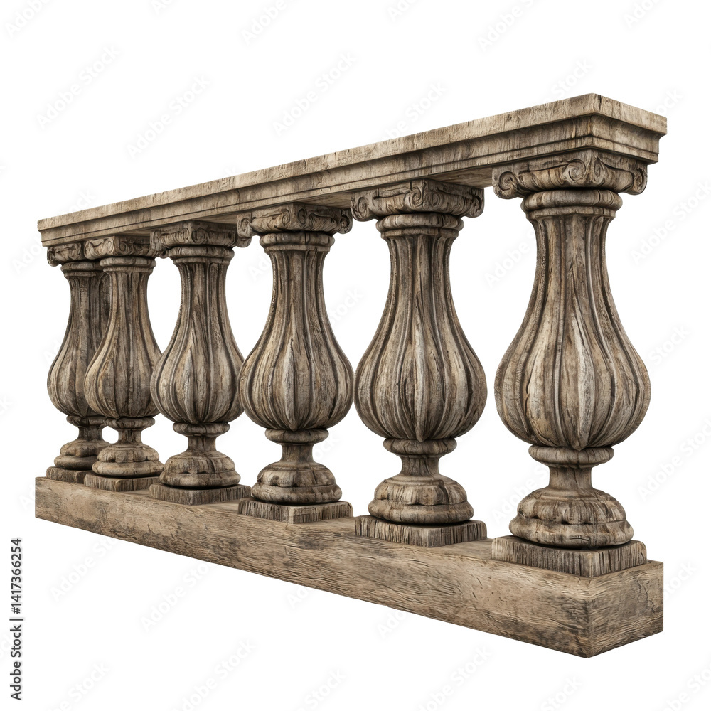 Fototapeta premium Stone carved balustrade isolated on PNG transparent background, cut out