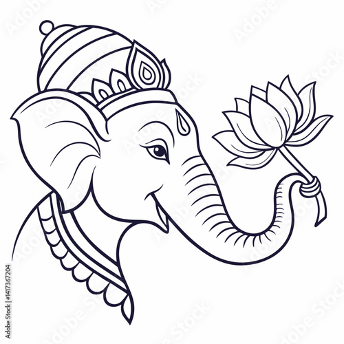 Drawing or Sketch of hindu god Lord Shiva son Lord Ganesha outline editable illustration