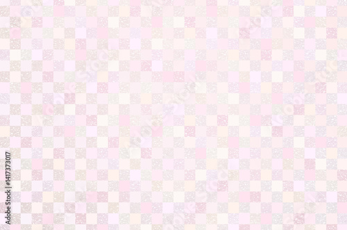 Japanese washi paper background with checkered pattern illustration. Japanese paper texture with modern pastel gradation latticework pattern.
