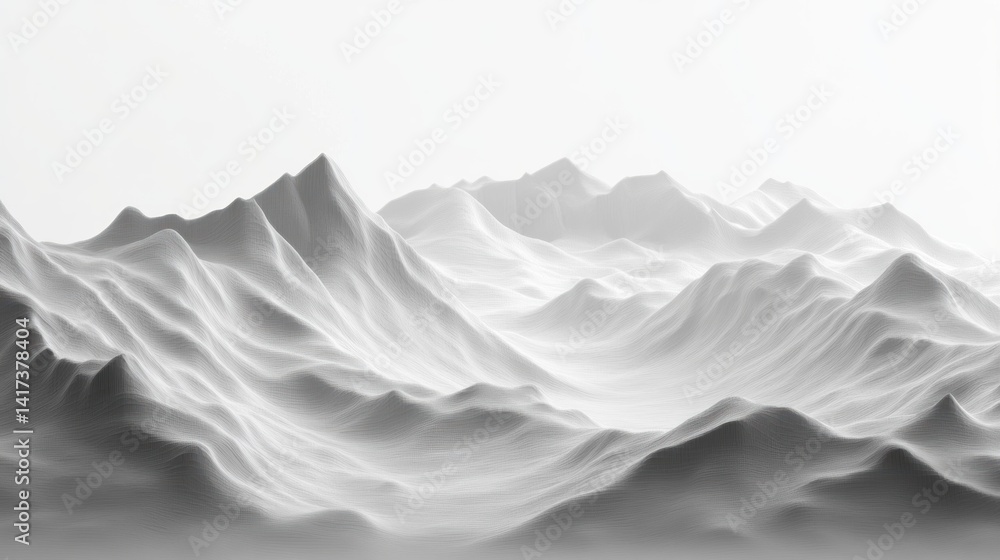Obraz premium Monochromatic digital rendering of a mountainous landscape.