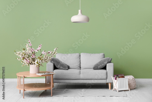 Sofa with coffee table, cha...