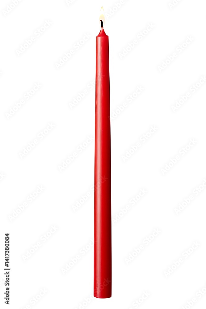 A red candle, a tall and thin stick-shaped candle with no wick at the top of its body A red candle, a tall and thin stick-shaped candle with no wick at the top of its body