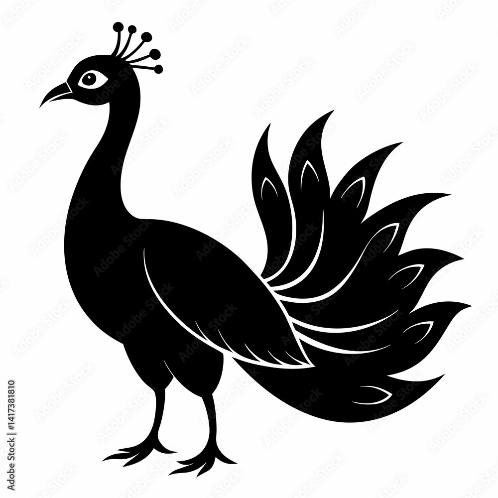 Obraz premium Stylized Black Peacock Silhouette Vector