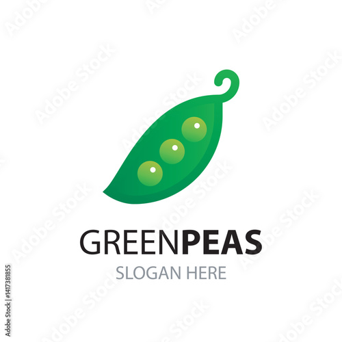 Green peas logo. Green pea pod vector logotype