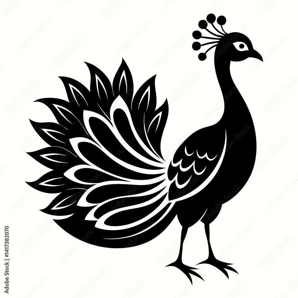 Fototapeta premium Stylized Black Peacock Silhouette Vector
