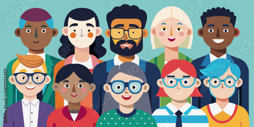 Avatares de diversas personas con gafas. Hombres y mujeres con diferentes gafas, expresiones faciales y peinados. Personajes multiculturales con gafas, gafas redondas hipster, colección de gafas moder