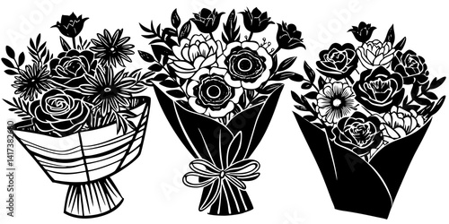 Hermosos ramos florales envueltos en papel kraft con flores de primavera y verano. Flores vibrantes envueltas en papel rústico, arreglos florales de temporada en colores frescos y vibrantes.