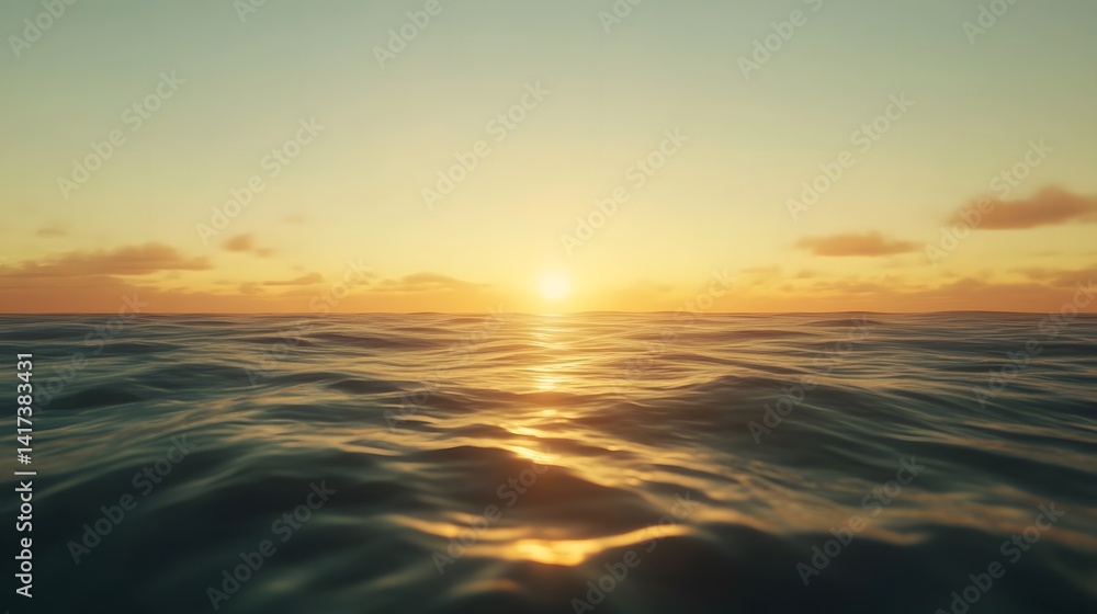 Obraz premium Serene Ocean Sunset with Gentle Waves and Tranquil Atmosphere