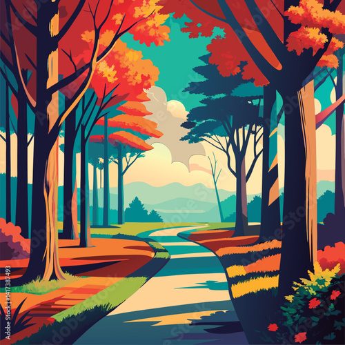 Autumnal Pathway Through the Woods.
