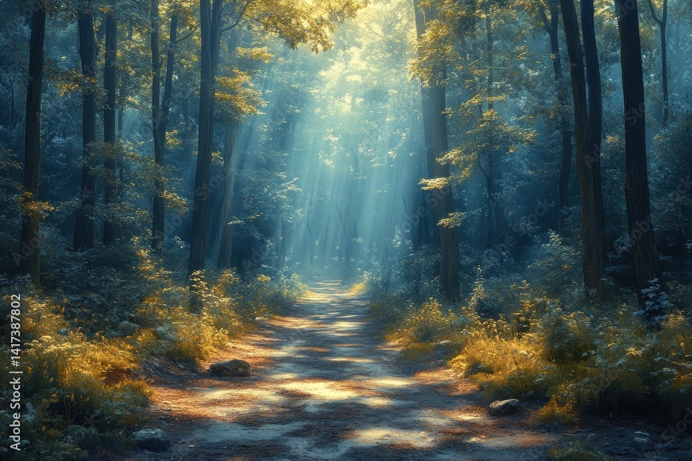 Sunlight path through mystical forest