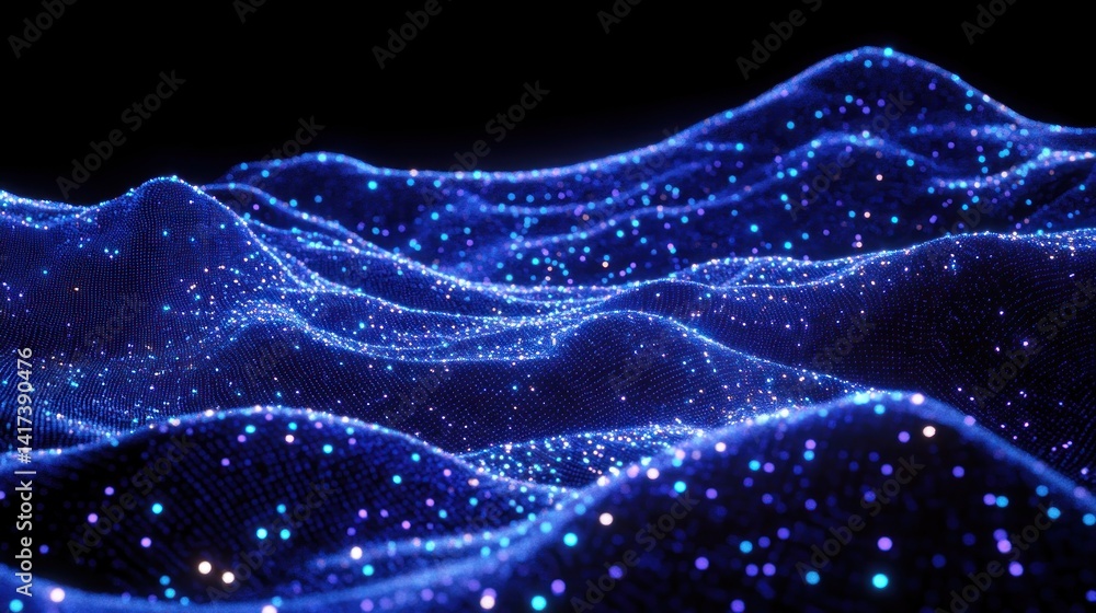 Abstract digital landscape of glowing blue particles. Abstract digital landscape of glowing blue particles.
